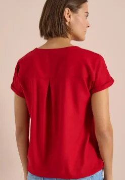 Kurzarm Bluse mit Split Neck