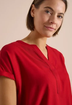 Kurzarm Bluse mit Split Neck