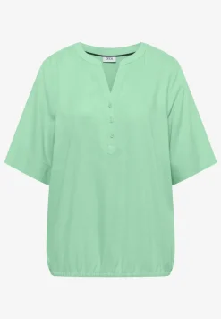 Kurzarm Bluse mit Split Neck
