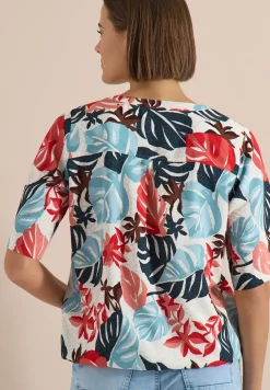Kurzarm Bluse mit Split Neck
