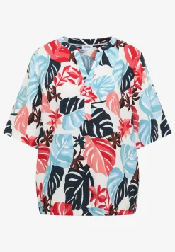 Kurzarm Bluse mit Split Neck