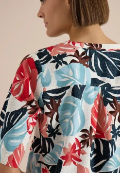 Kurzarm Bluse mit Split Neck
