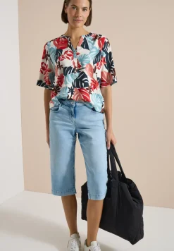 Kurzarm Bluse mit Split Neck