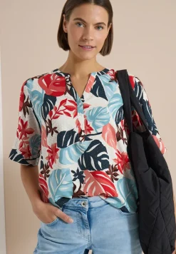 Kurzarm Bluse mit Split Neck