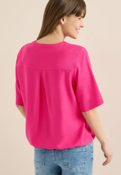 Kurzarm Bluse mit Split Neck