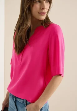 Kurzarm Bluse mit Split Neck