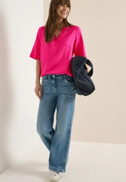 Kurzarm Bluse mit Split Neck