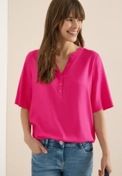 Kurzarm Bluse mit Split Neck