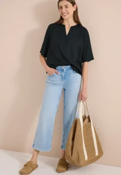 Kurzarm Bluse mit Split Neck
