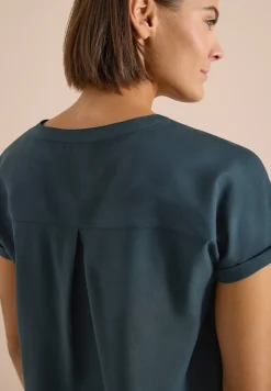 Kurzarm Bluse mit Split Neck