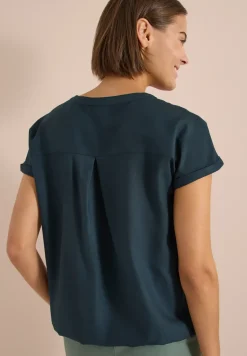 Kurzarm Bluse mit Split Neck