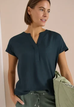 Kurzarm Bluse mit Split Neck