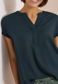 Kurzarm Bluse mit Split Neck