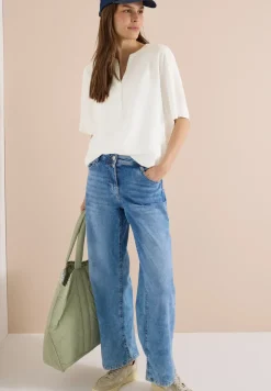Kurzarm Bluse mit Split Neck