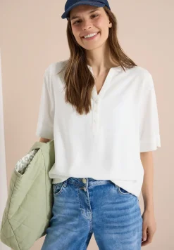 Kurzarm Bluse mit Split Neck