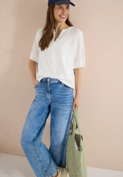 Kurzarm Bluse mit Split Neck