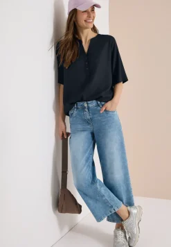 Kurzarm Bluse mit Split Neck