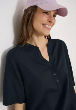 Kurzarm Bluse mit Split Neck