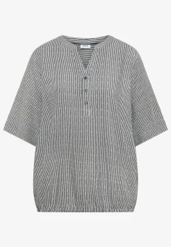 Kurzarm Bluse mit Split Neck und Streifen