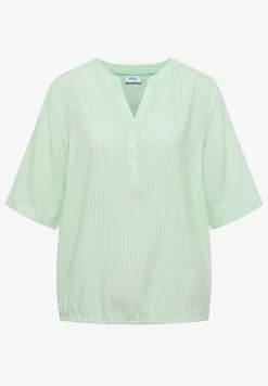 Kurzarm Bluse mit Split Neck und Streifen