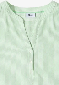 Kurzarm Bluse mit Split Neck und Streifen