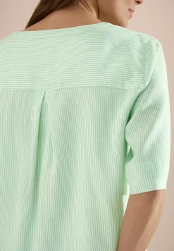Kurzarm Bluse mit Split Neck und Streifen