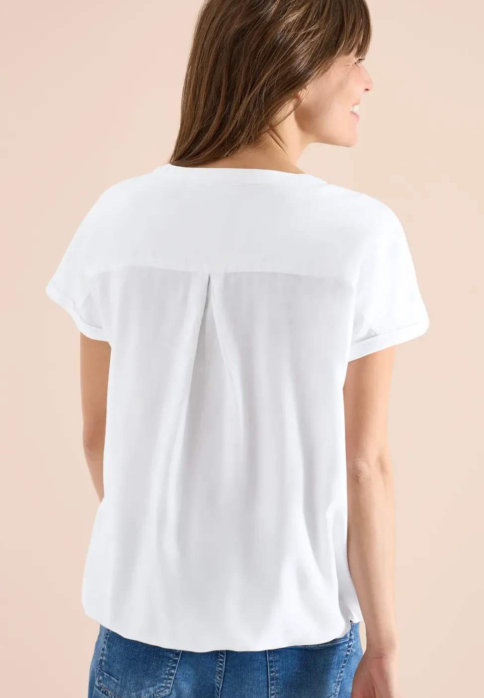Kurzarm Bluse mit Split Neck