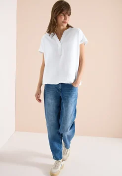 Kurzarm Bluse mit Split Neck