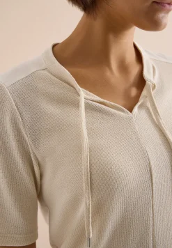 Kurzarm Bluse mit Split Neck und Bändern
