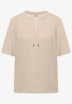 Kurzarm Bluse mit Split Neck und Bändern