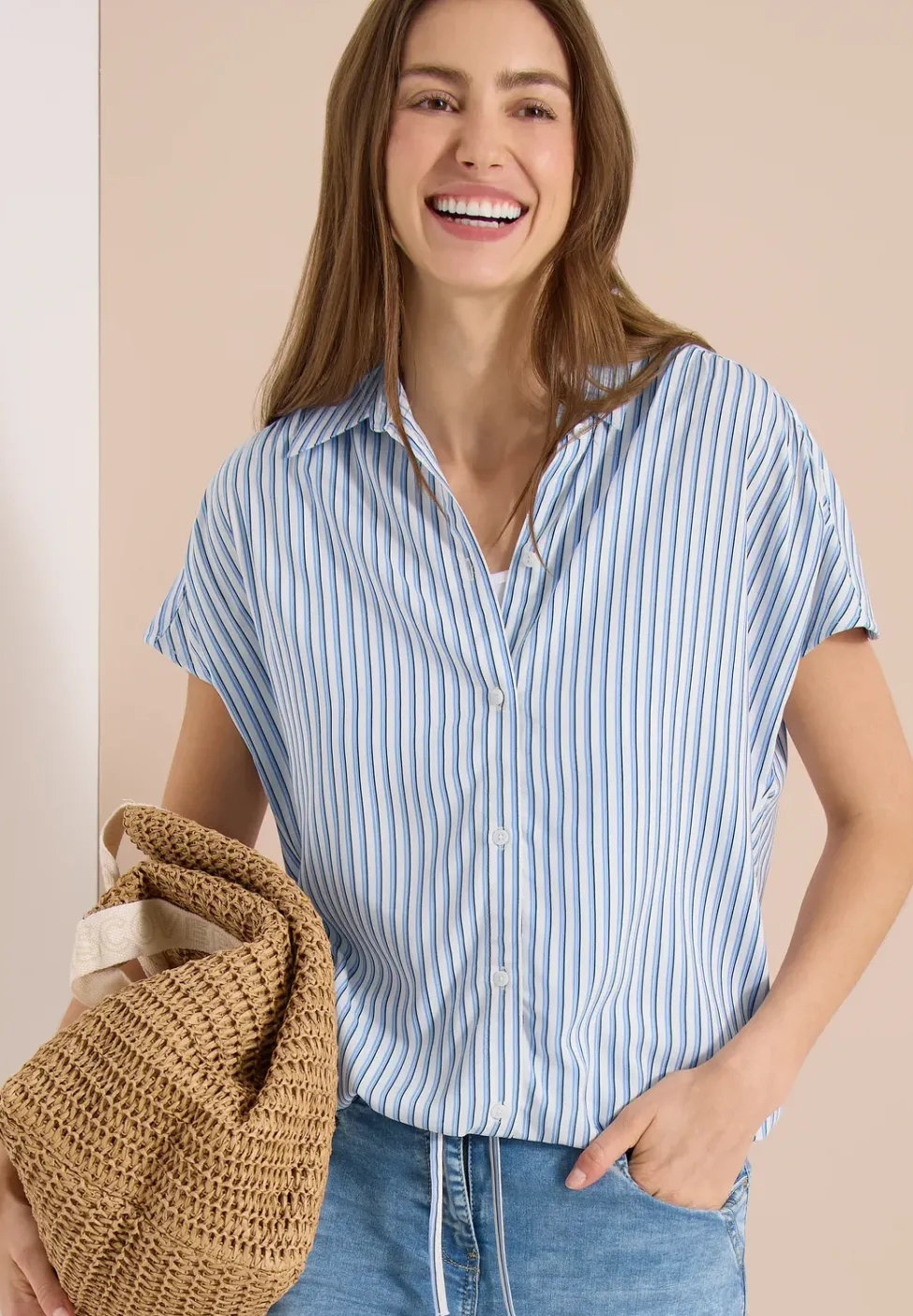 Kurzarm Bluse mit Streifenmuster