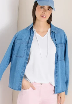 Kurzarm Bluse mit Strukturmix