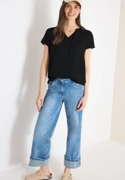 Kurzarm Bluse mit Strukturmix