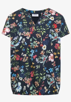Kurzarm Bluse mit Strukturmix und Print
