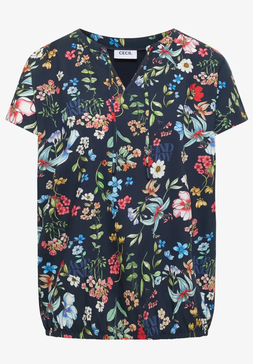 Kurzarm Bluse mit Strukturmix und Print