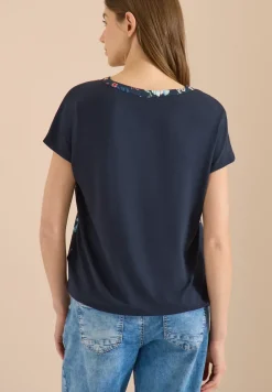 Kurzarm Bluse mit Strukturmix und Print