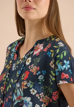 Kurzarm Bluse mit Strukturmix und Print