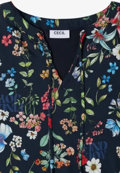 Kurzarm Bluse mit Strukturmix und Print