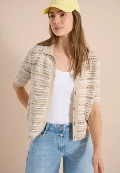 Kurzarm Cardigan mit Polokragen