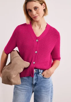 Kurzarm Cardigan mit V-Neck und Struktur