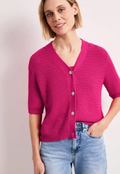Kurzarm Cardigan mit V-Neck und Struktur