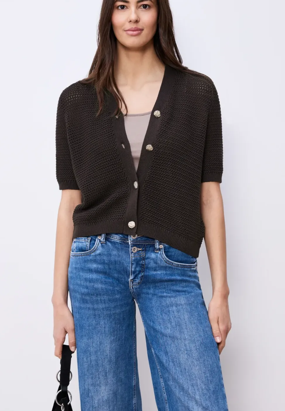 Kurzarm Cardigan mit V-Neck und Struktur