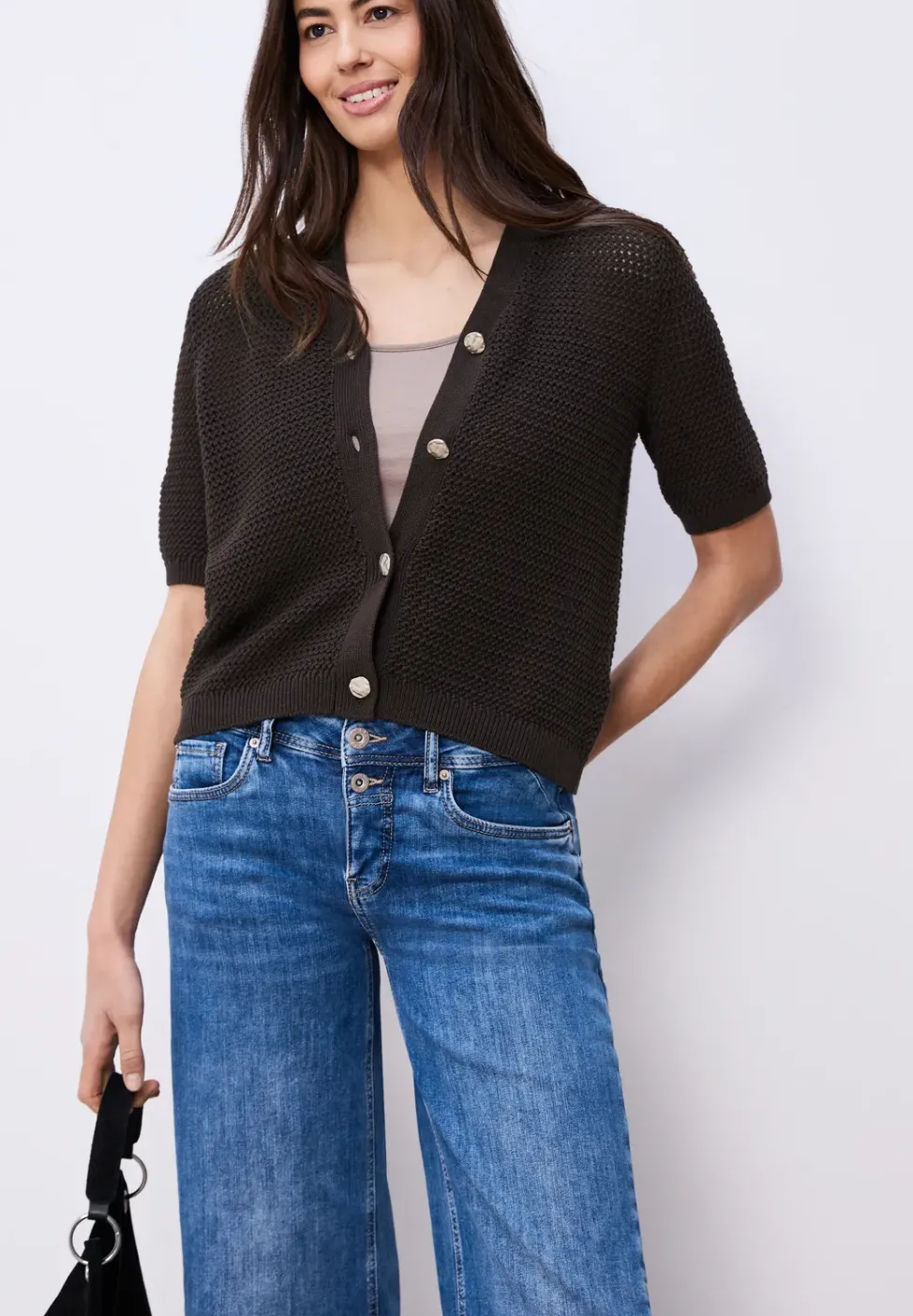 Kurzarm Cardigan mit V-Neck und Struktur