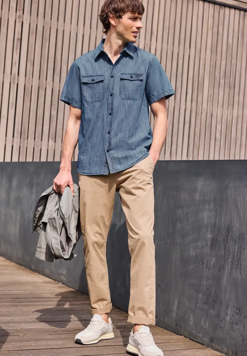 Kurzarm Hemd in Denim-Optik