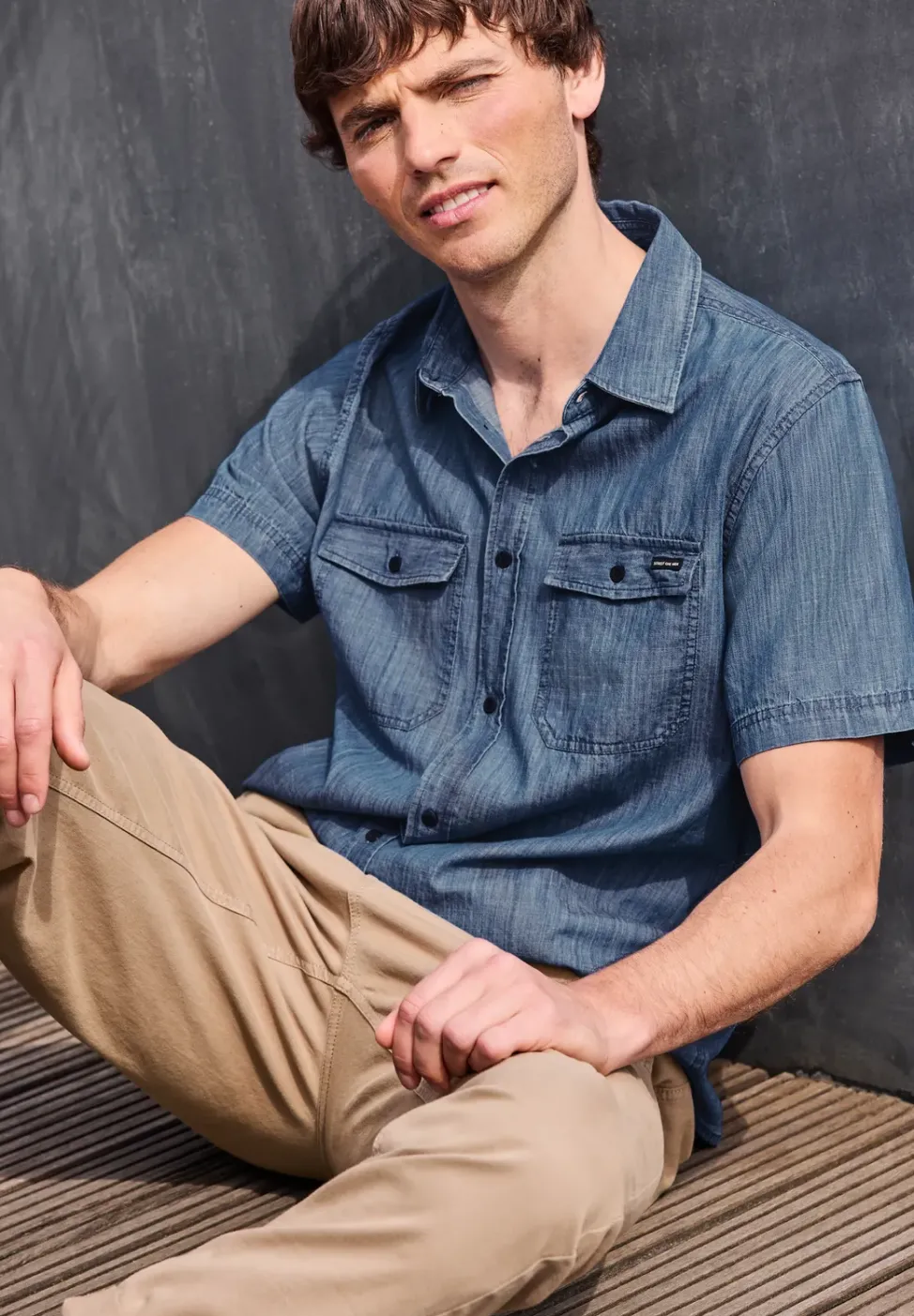 Kurzarm Hemd in Denim-Optik