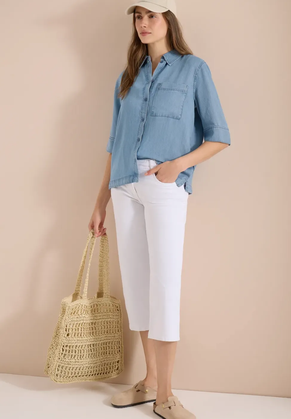 Kurzarm Hemdbluse im Denim-Look