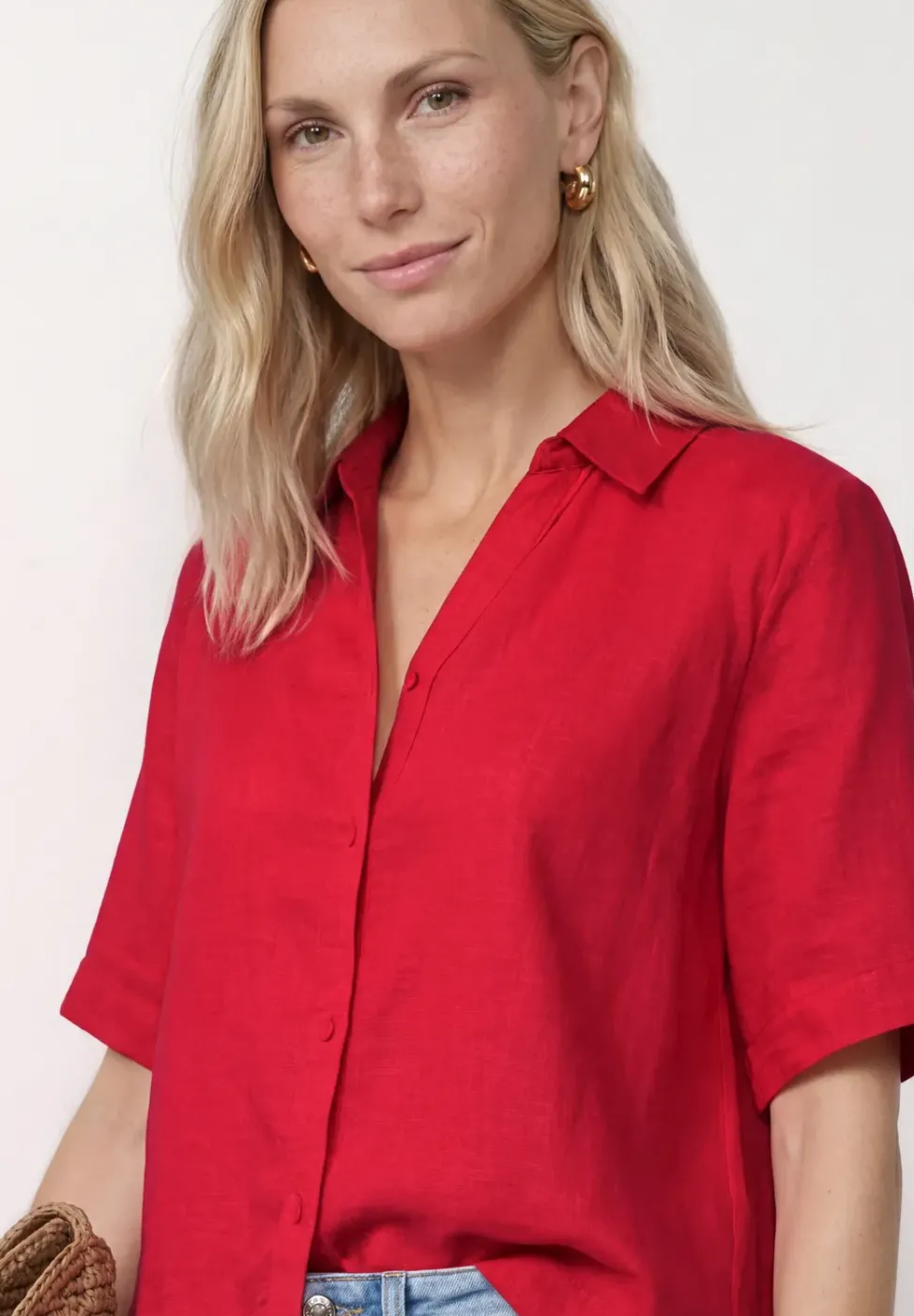 Kurzarm Hemdbluse in Unifarbe