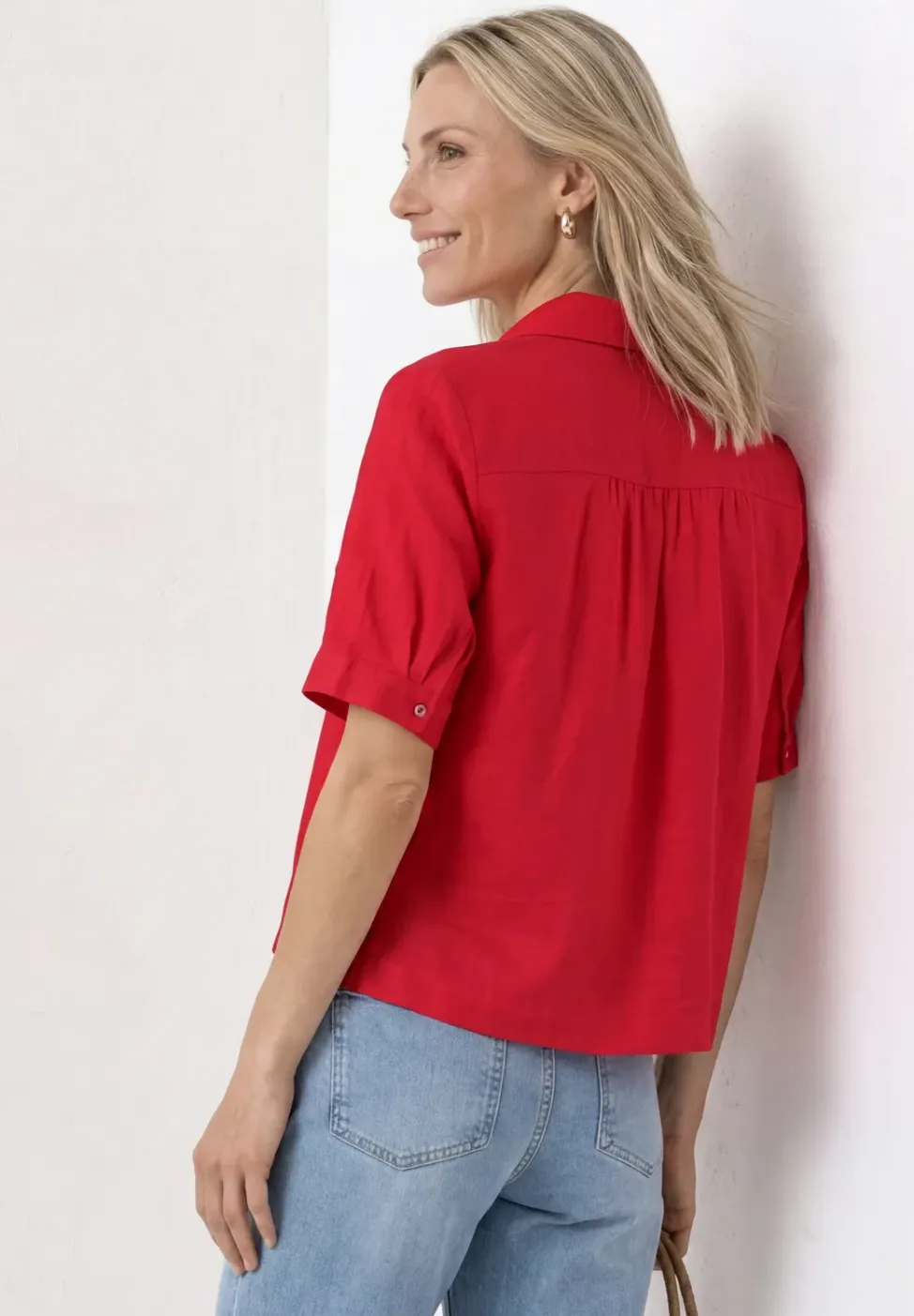 Kurzarm Hemdbluse in Unifarbe