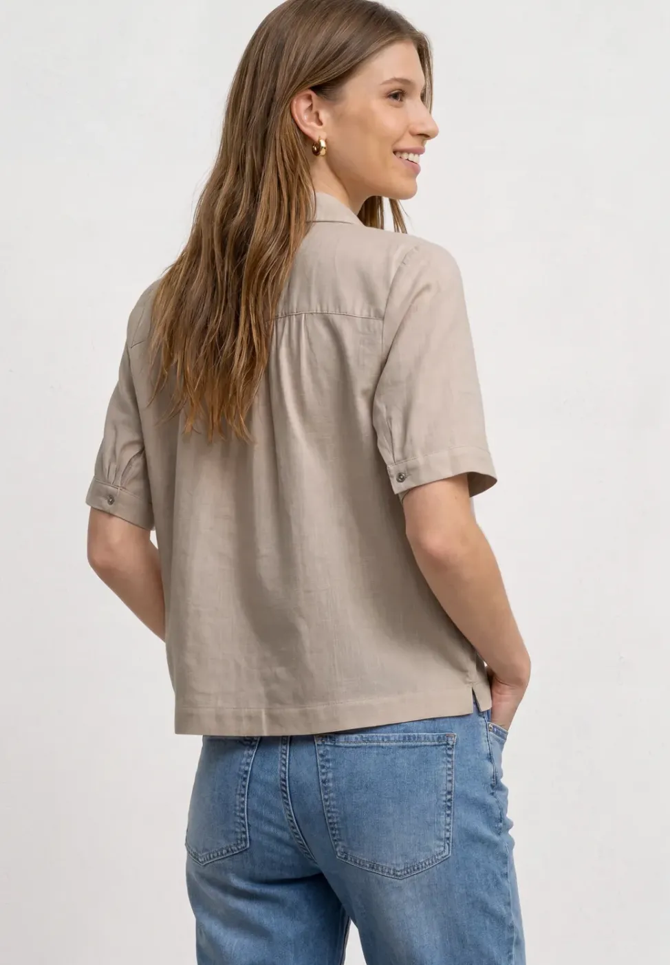 Kurzarm Hemdbluse in Unifarbe