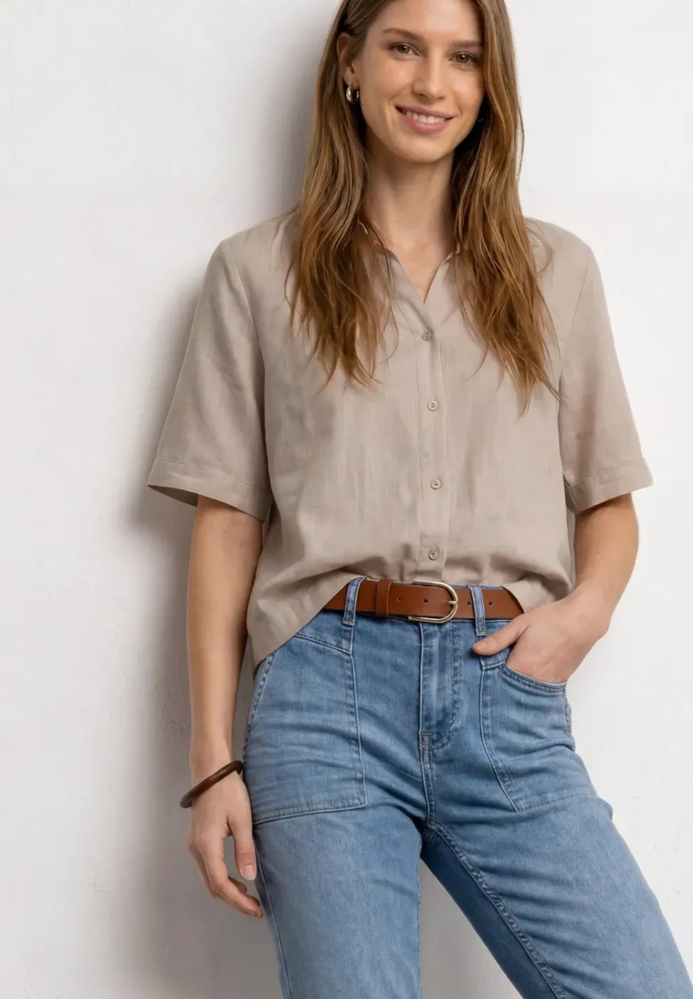 Kurzarm Hemdbluse in Unifarbe